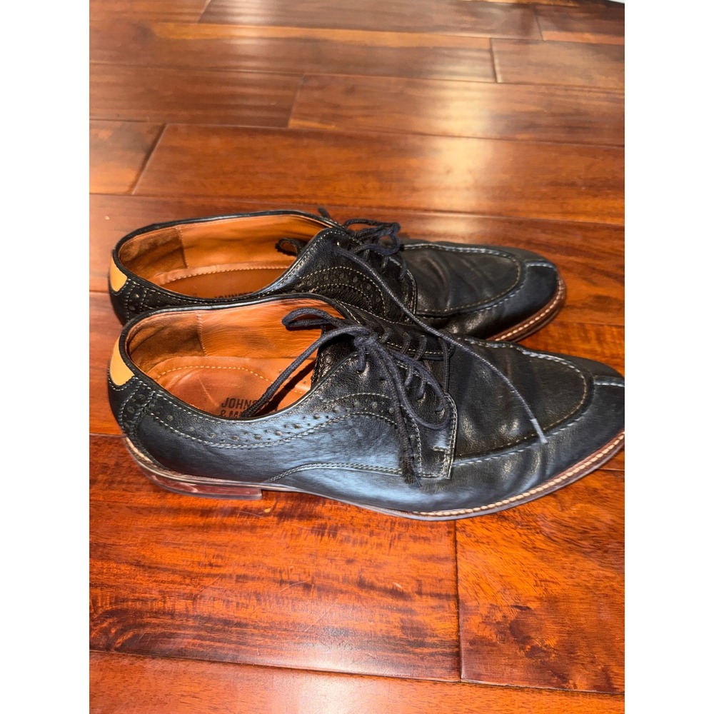 Johnston & Murphy Black Leather Deerskin Wingtip Oxford Shoes Mens‎ Size 9D